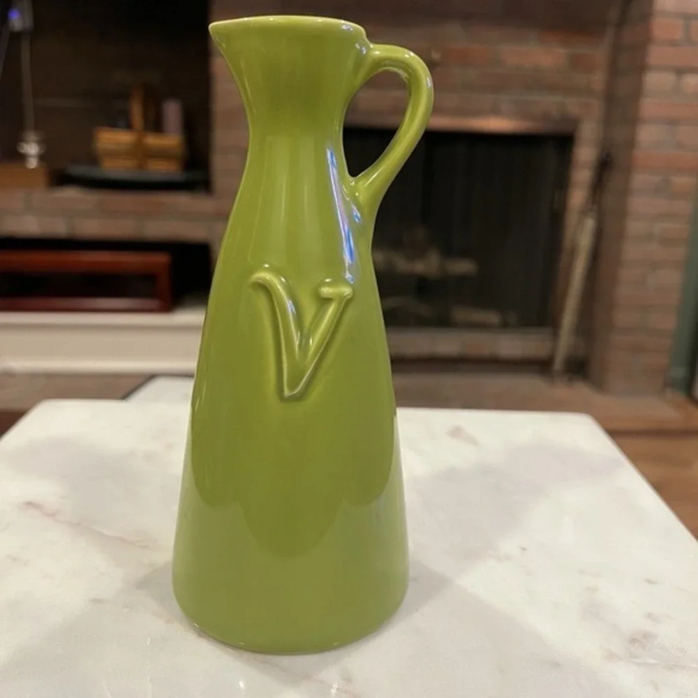Crate & Barrel Ceramic Vinegar‎ Bottle - Green No Spouts.